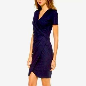 HELMUT LANG Sonar Wool Faux Wrap Pleated Dress